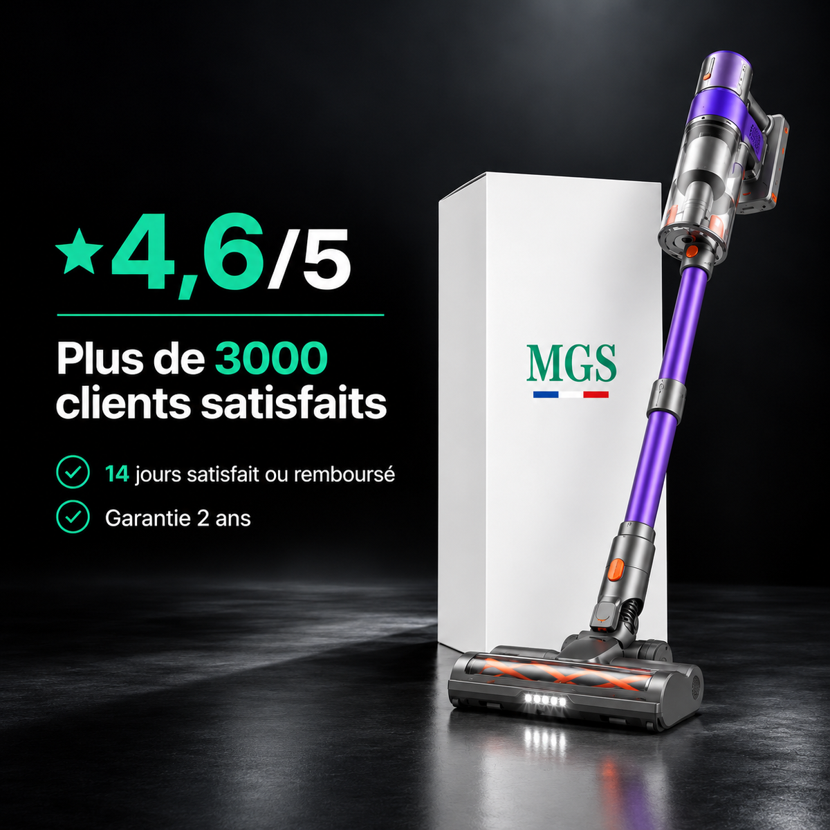 Aspirateur à main MGS Purio et ses accessoires fournis