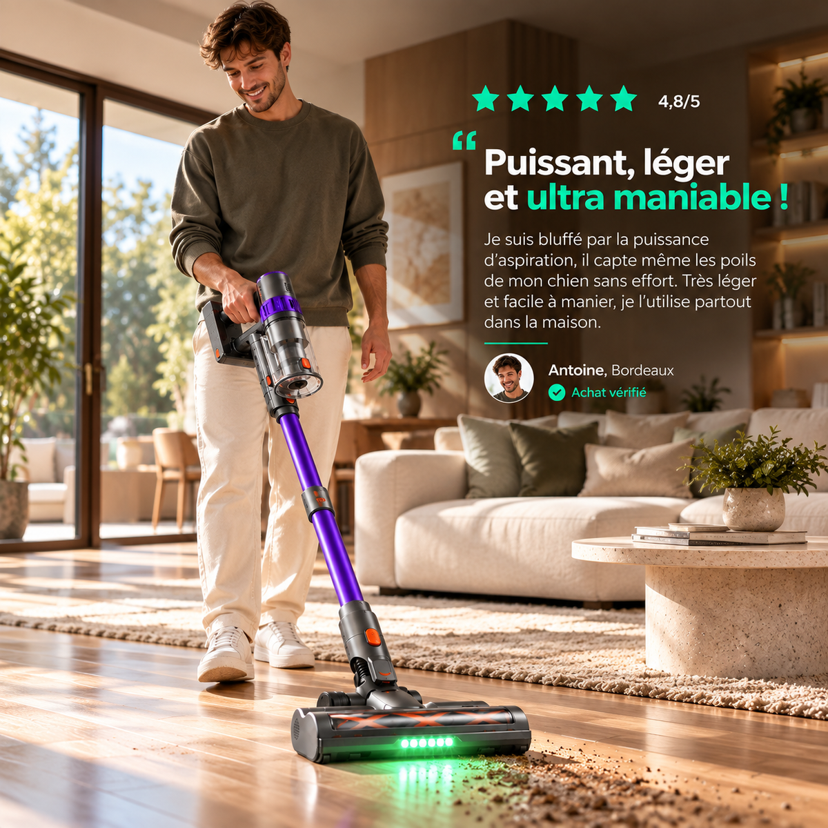 Aspirateur à main MGS Purio, format compact de 1,37 kg en main