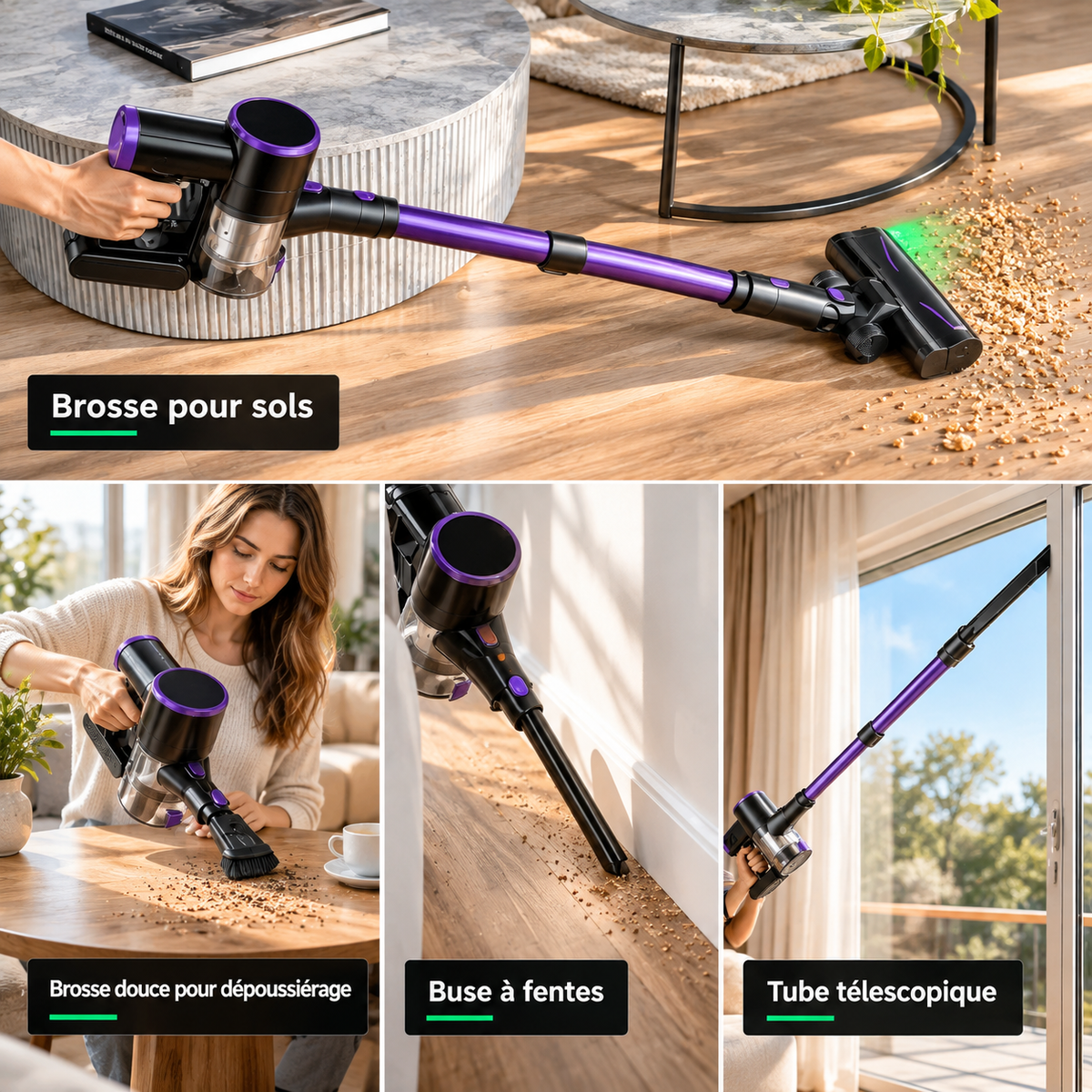 Aspirateur balai sans fil MGS Séréna en position autoportante