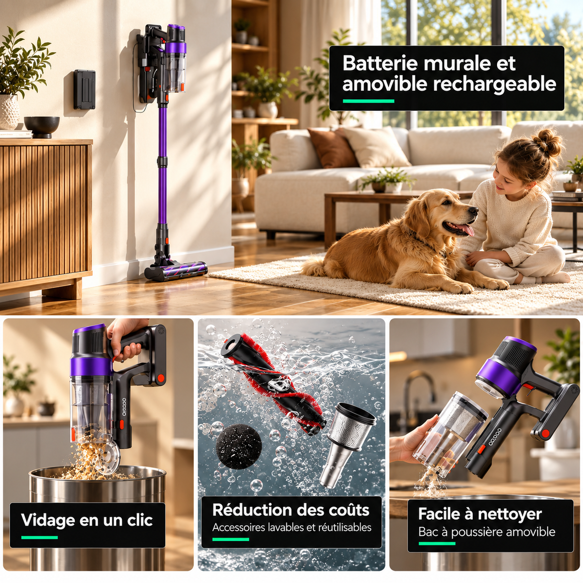 Aspirateur balai sans fil MGS Névia, détail de la brosse motorisée