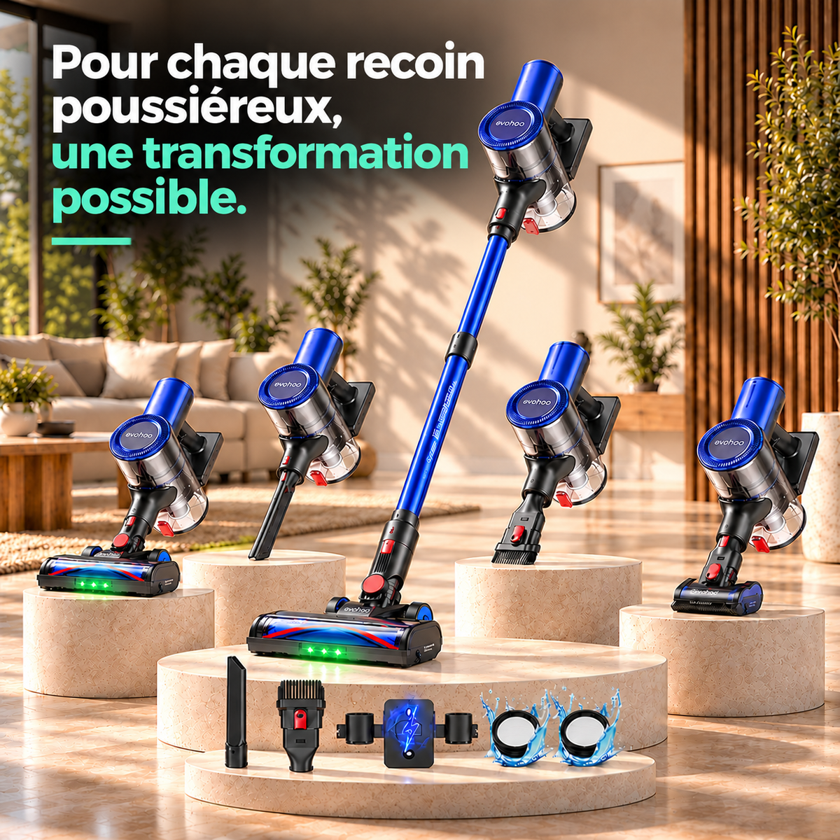 Aspirateur balai sans fil MGS Clarys en position autoportante