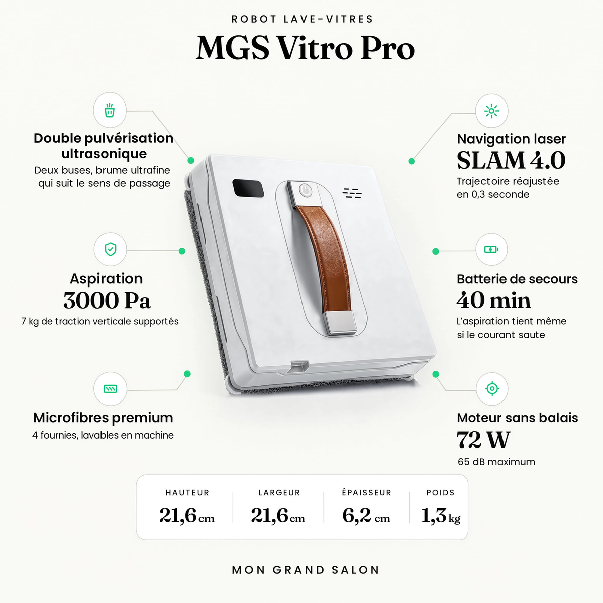 Robot Lave-Vitres MGS Vitro Pro | Navigation Laser et Double Pulvérisation