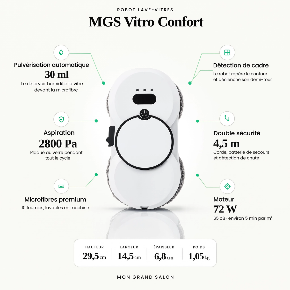 Robot Lave-Vitres MGS Vitro Confort | Pulvérisation Automatique et Réservoir 30 ml