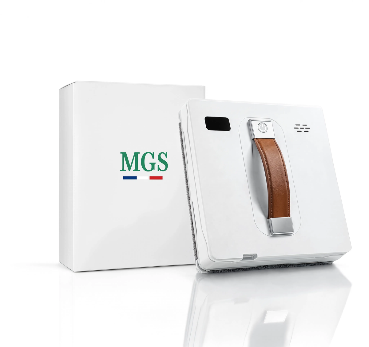 Robot lave-vitres MGS Vitro Pro blanc présenté avec sa boîte