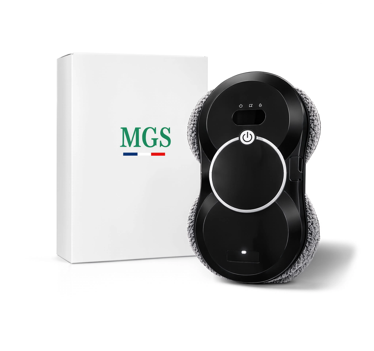 Robot lave-vitres MGS Vitro Confort noir présenté avec sa boîte