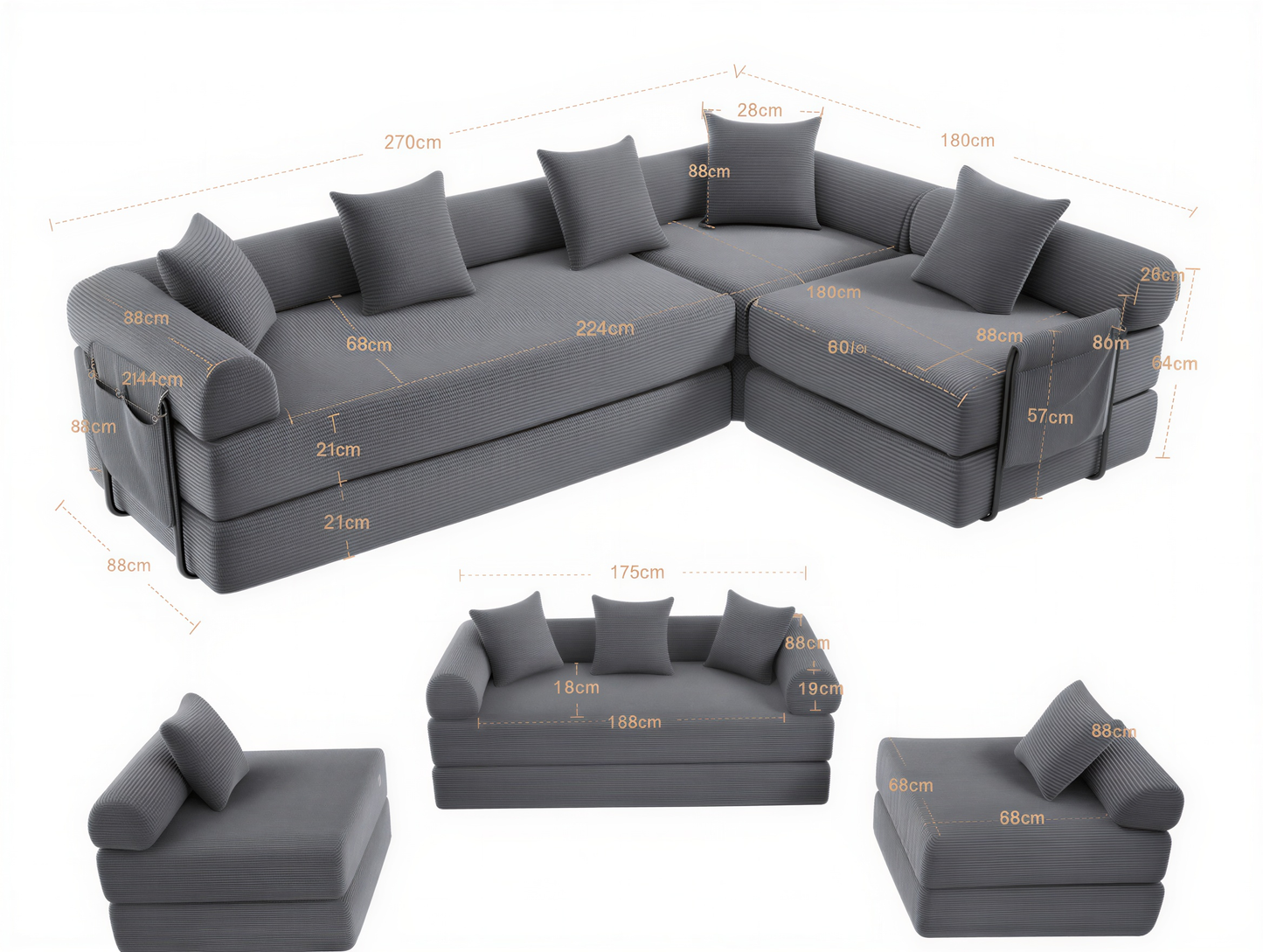 Canapé familiale, convertible et modulable LEXA
